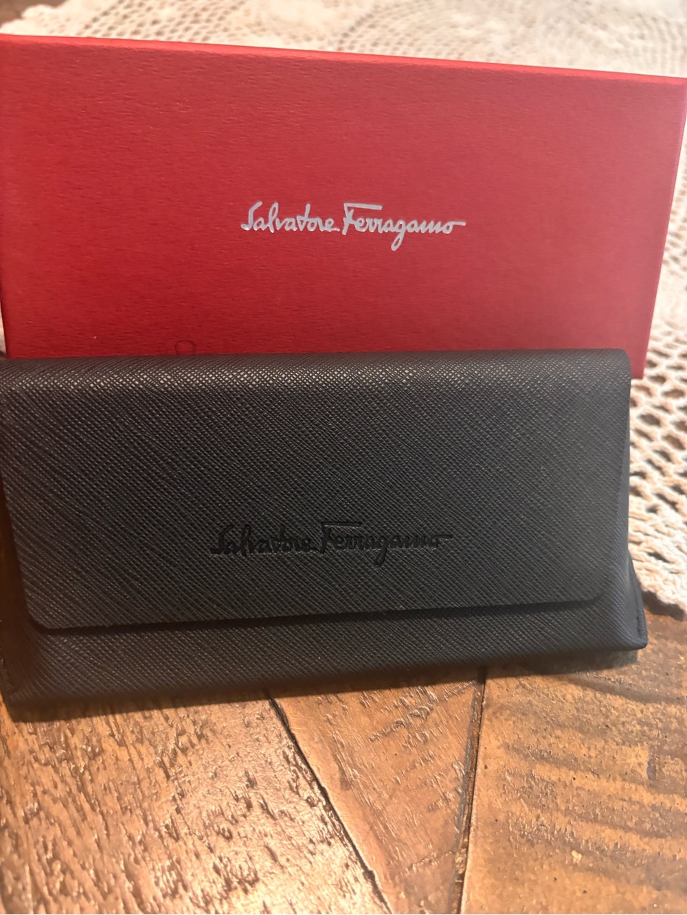 Salvatore Ferragamo Black Eyewear Case with Red Signature Box and Lens Cloth